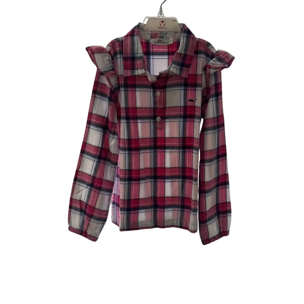Vineyard Vines‎ Kids Plaid Flannel Ruffle Shirt Berry Size XS
